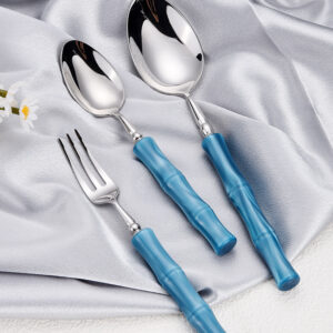 Stainless Steel Bamboo Joint Cutlery Set, Elegant Steak Knives & Forks, Milk Tea Stirring Spoons, Portable Dessert Spoons and Forks