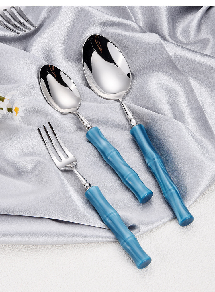 Stainless Steel Bamboo Joint Cutlery Set, Elegant Steak Knives & Forks, Milk Tea Stirring Spoons, Portable Dessert Spoons and Forks