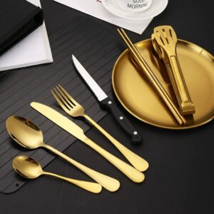 Portable Outdoor Stainless Steel 10-Piece Cutlery Set for Travel & Camping, Grill Plate Food Tongs, Knives, Forks and Spoons