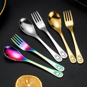 304 Stainless Steel Cartoon Rabbit Kids Tableware Set, Child Dinner Spoon Fork Knife for Soup & Meals
