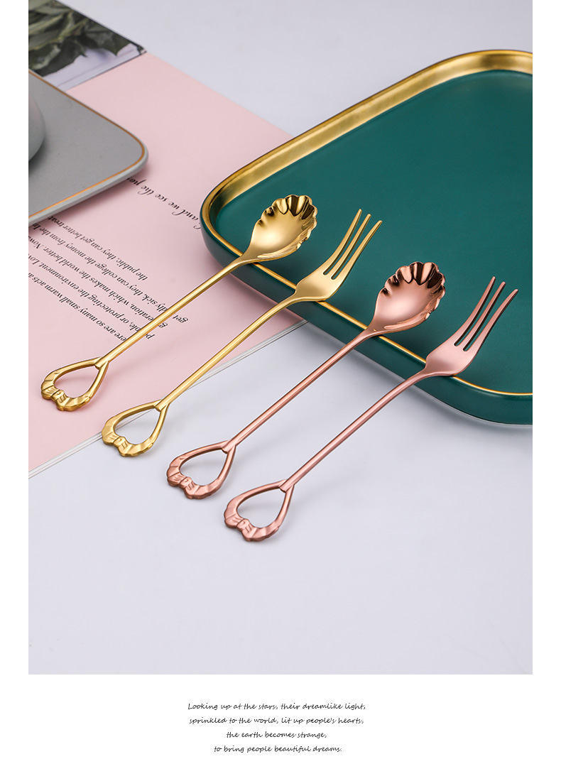 304 Stainless Steel Shell Coffee Dessert Spoon Fork, Creative Fruit Cutlery for Wedding Souvenir Gifts - Image 7