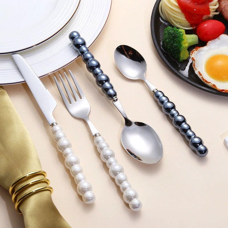 Creative Pearl Texture Stainless Steel Cutlery Set, Macaron Color Series, Premium High-Gloss Tableware, Multi-Purpose Rice Spoons, Knives and Forks - Image 11