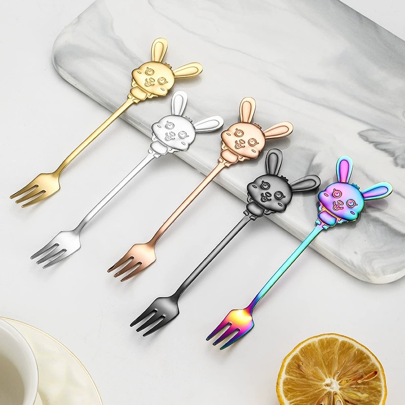 Ins Cute Rabbit Stainless Steel Fruit Dessert Fork, Creative Kids Spoon Fruit Picks for Home - Image 3