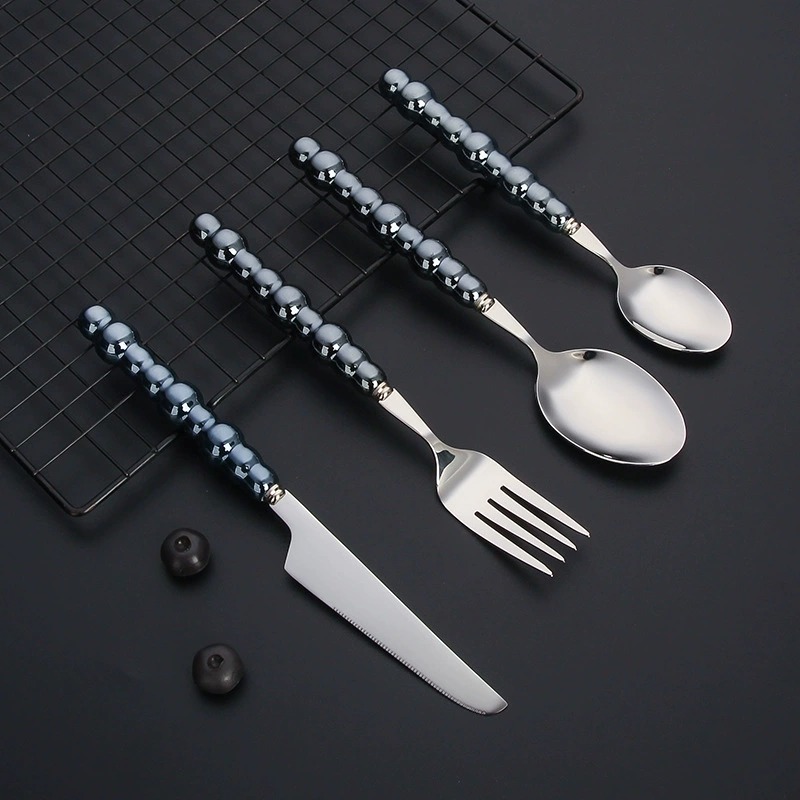 New Arrival 304 Stainless Steel Pearl Series Cutlery Set, Elegant Knives Forks Spoons, Household Ceramic Pearl Soup Spoons - Image 3