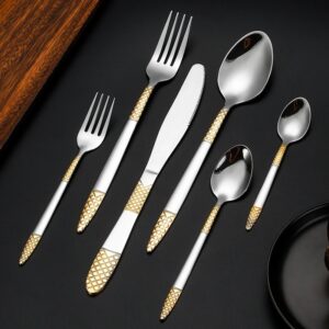 New European Style 6-Piece Gold Plated Stainless Steel Western Cutlery Set, Hotel Steak Knives, Forks and Spoons