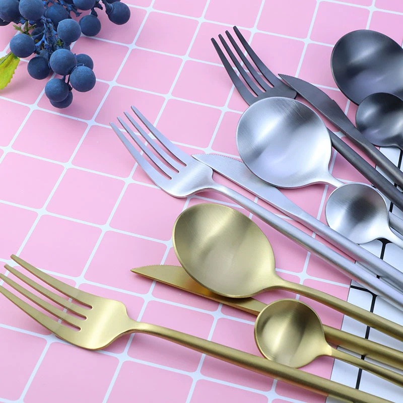 4Pcs Satin Polish Portugal Stainless Steel Steak Tableware Set, Home Western Knife Fork Spoon with Plate - Image 2