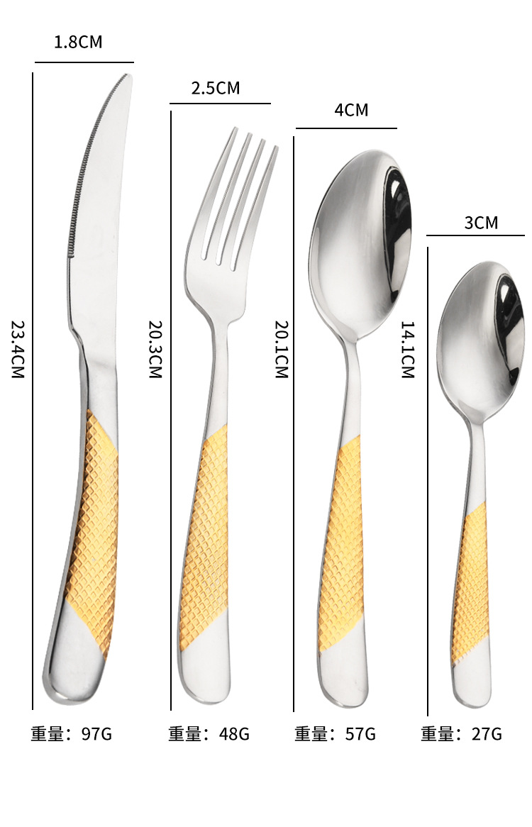 Star Diamond 304 Stainless Steel Western Cutlery 4-Piece Set, Titanium Gold Plated Steak Knives and Forks for Hotel Use - Image 7