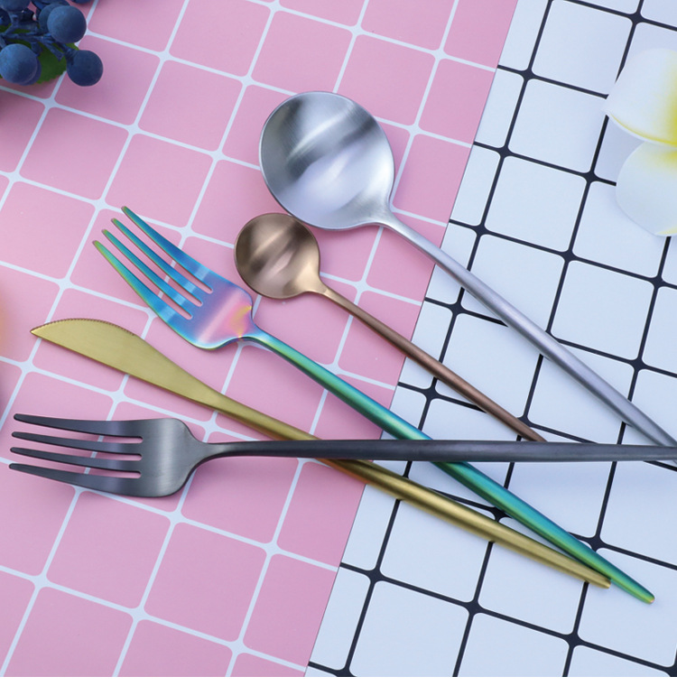 4Pcs Satin Polish Portugal Stainless Steel Steak Tableware Set, Home Western Knife Fork Spoon with Plate - Image 7