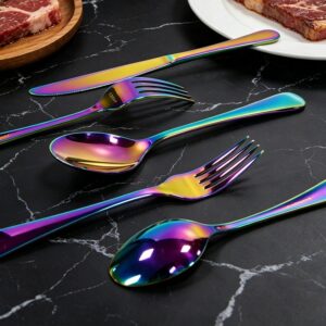 1010 Stainless Steel Cutlery Set, Iridescent Western Steak Knives, Forks & Spoons, Thickened Household Tableware