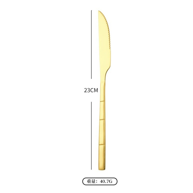 Creative Bamboo Joint Handle Gold Plated Stainless Steel Western Cutlery Set, Steak Knives Forks, Soup Spoons & Dessert Spoon Forks - Image 7