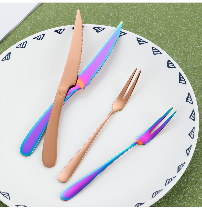 Gold Stainless Steel Mooncake Knife 2-Tine Fruit Dessert Fork - Image 9