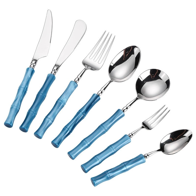 Stainless Steel Bamboo Joint Cutlery Set, Elegant Steak Knives & Forks, Milk Tea Stirring Spoons, Portable Dessert Spoons and Forks - Image 2