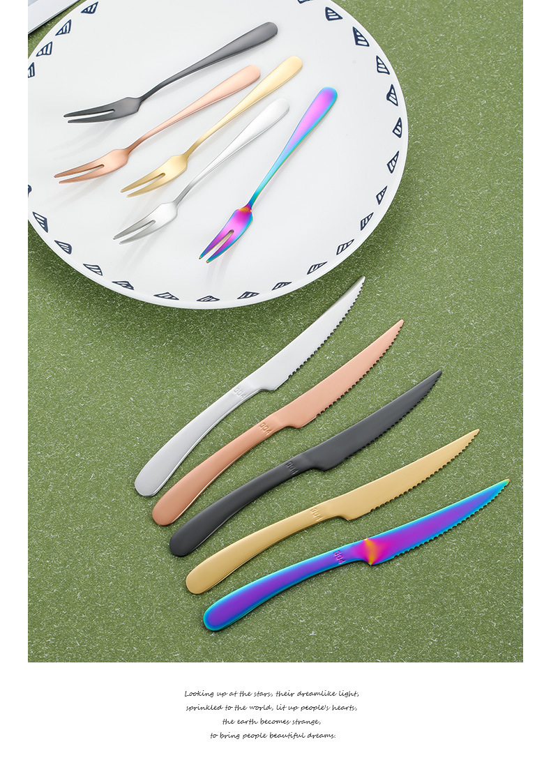 Gold Stainless Steel Mooncake Knife 2-Tine Fruit Dessert Fork - Image 10