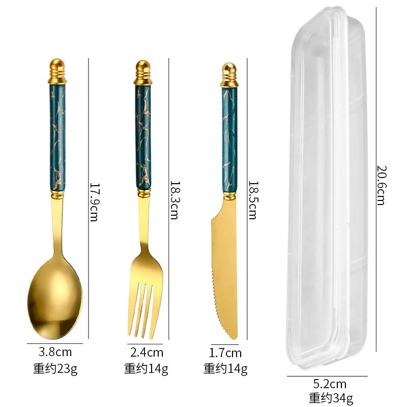 Stainless Steel Cutlery Set with Marble Grain Handles, Popular Gold 4-Piece Western Tableware, Steak Knives Forks Spoons - Image 5