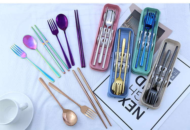 3Pcs Korean 304 Stainless Steel Spoon Fork Chopstick Set, Portable Essential Cutlery for Student Travel Home - Image 4
