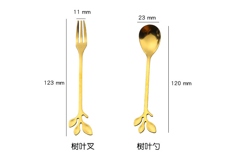 Creative Leaf Stainless Steel Long Handle Spoon Fork, Japanese Viral Coffee Ice Cream Dessert Stirring Spoon - Image 7