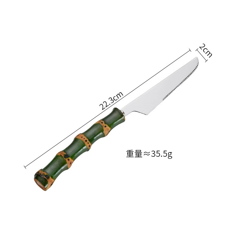 Bamboo Joint Handle 304 Stainless Steel Western Cutlery Set, Creative Steak Knives Forks Spoons, Dessert Spoons & Cake Forks - Image 3