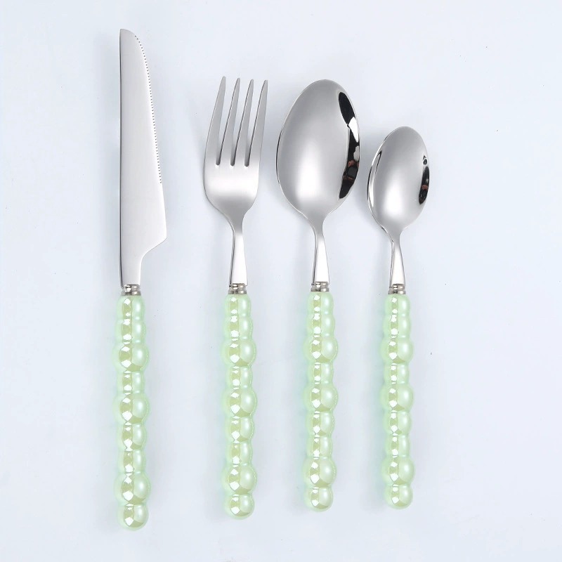Creative Pearl Texture Stainless Steel Cutlery Set, Macaron Color Series, Premium High-Gloss Tableware, Multi-Purpose Rice Spoons, Knives and Forks - Image 5