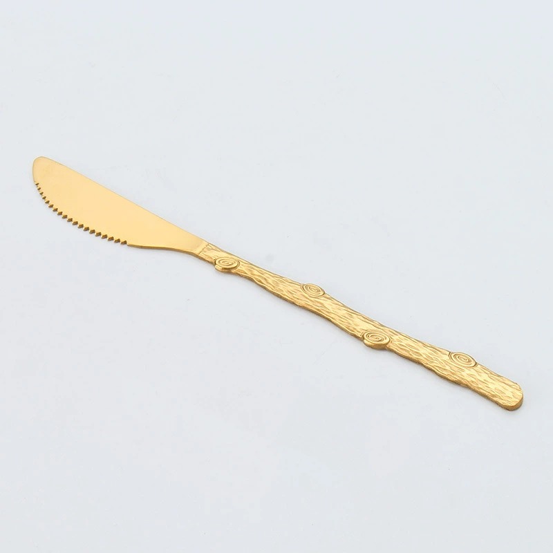 Wooden Handle Gold Stainless Steel Mooncake Knife Fork, 2 Prong Fruit Dessert Fork - Image 6