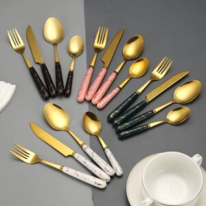 New Arrival 24 Pcs Stainless Steel Cutlery Set In Stock, Gold Plated Ceramic Handle Knives Forks Spoons With Storage Rack Gift Box Set
