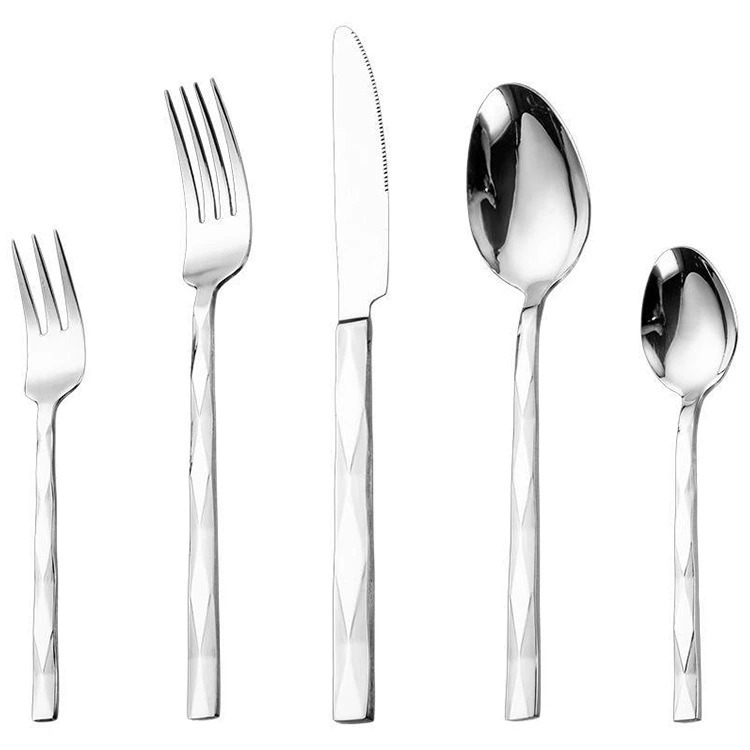 Thickened Stainless Steel Tableware Set, Diamond Shaped Steak Knives, Forks & Spoons, Hotel Western Food Cutlery for Household Use - Image 4
