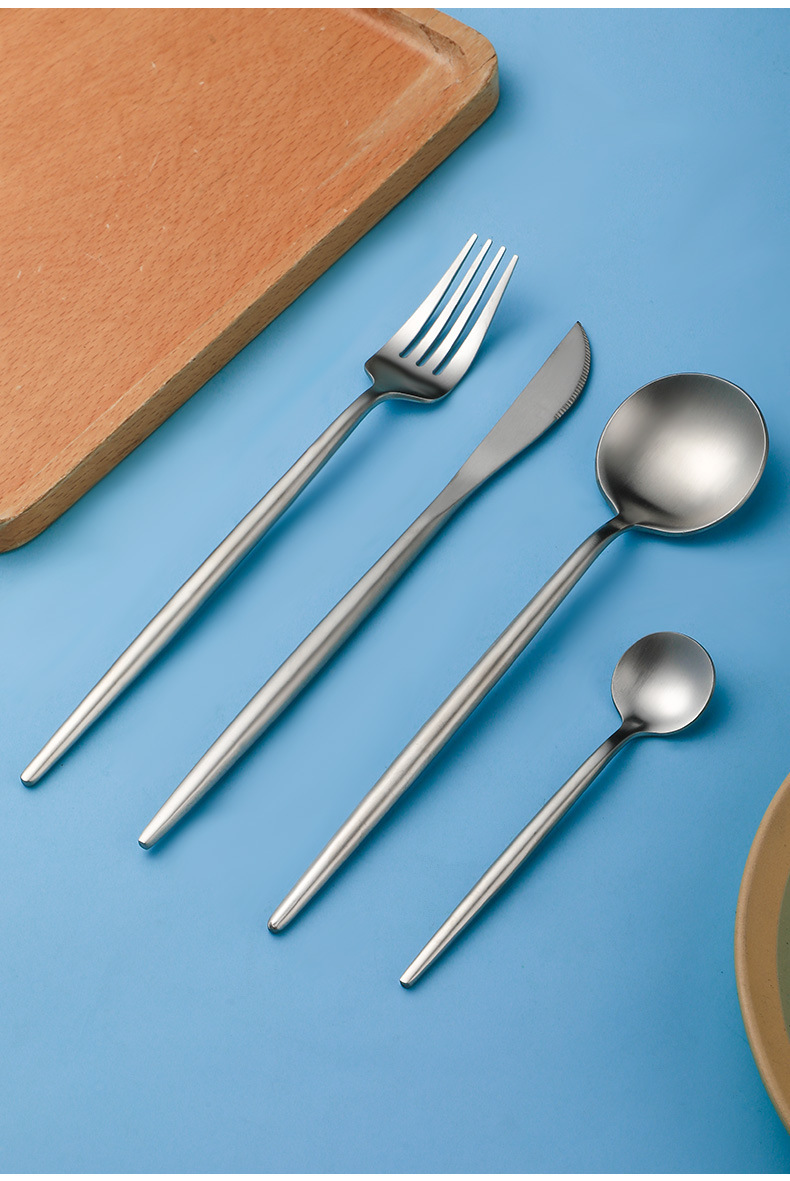 Custom Foreign Trade Sanded Stainless Steel Cutlery, Thickened Elegant Ins-Style Steak Knives, Forks and Spoons - Image 10