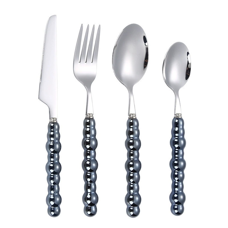 Creative Pearl Texture Stainless Steel Cutlery Set, Macaron Color Series, Premium High-Gloss Tableware, Multi-Purpose Rice Spoons, Knives and Forks - Image 3
