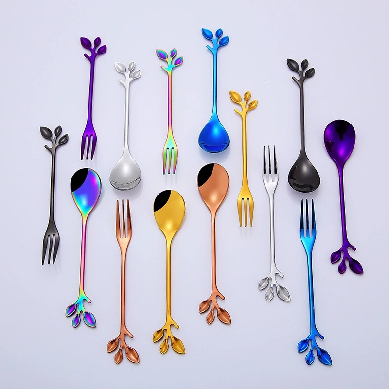 Leaf Branch Stainless Steel Coffee Honey Spoon Fruit Fork, Creative Wedding Souvenir Gift Utensils - Image 3