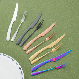 Gold Stainless Steel Mooncake Knife 2-Tine Fruit Dessert Fork
