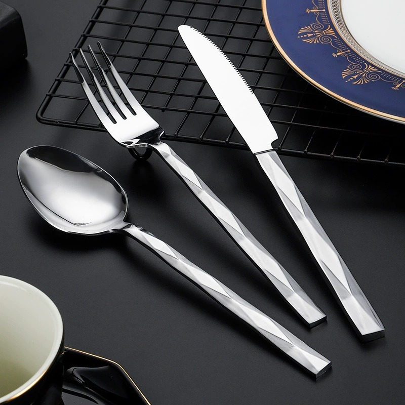 Thickened Stainless Steel Tableware Set, Diamond Shaped Steak Knives, Forks & Spoons, Hotel Western Food Cutlery for Household Use - Image 2