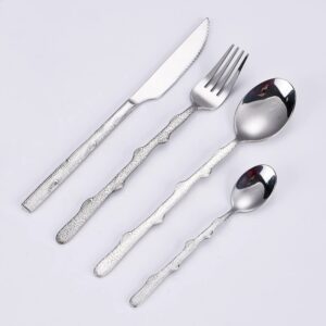 Creative Light Luxury Stainless Steel Cutlery Set With Wood Grain Handles, Steak Knives & Forks, Pasta Forks, Dessert Spoons