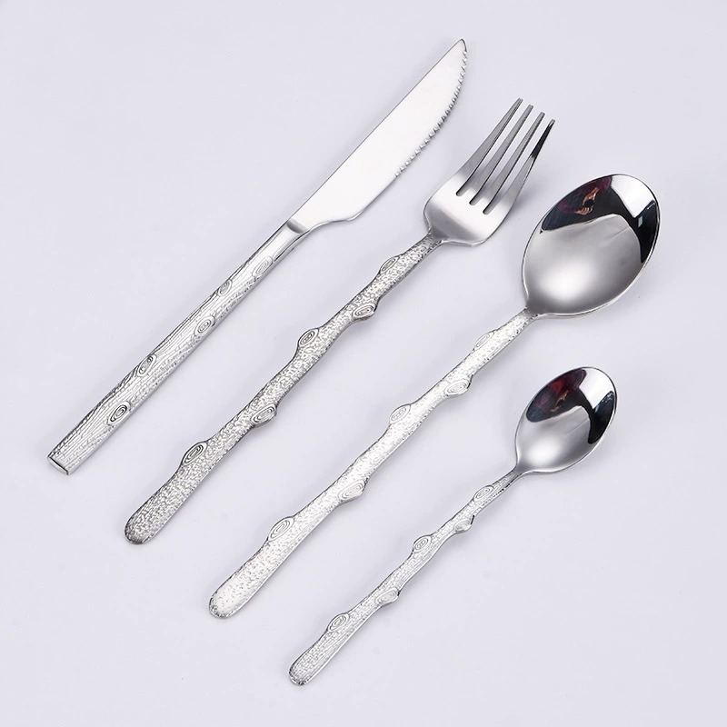 Creative Light Luxury Stainless Steel Cutlery Set With Wood Grain Handles, Steak Knives & Forks, Pasta Forks, Dessert Spoons