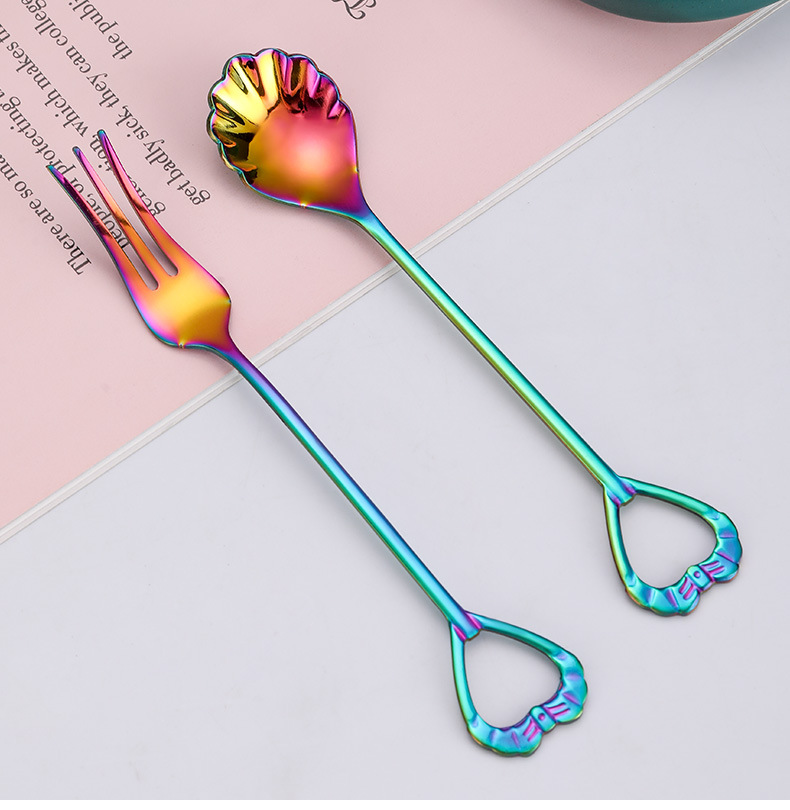 304 Stainless Steel Shell Coffee Dessert Spoon Fork, Creative Fruit Cutlery for Wedding Souvenir Gifts - Image 5
