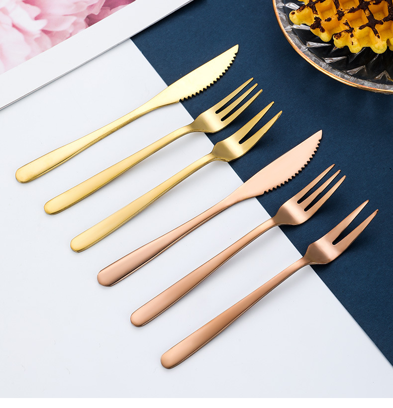 Gold Stainless Steel Mooncake Knife Fork, Creative 2-Tine Fruit Dessert Mini Fork - Image 11