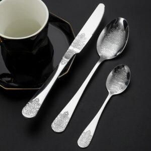 Vintage Double Head Floral Pattern Stainless Steel Cutlery Set, Western Steak Knives Forks Spoons for Hotel & Gift Use