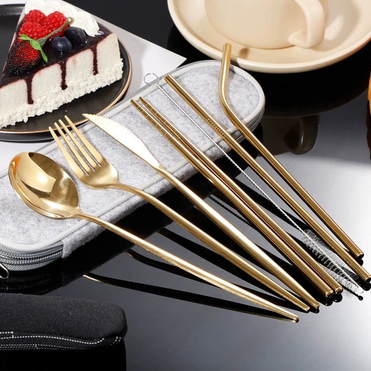 8Pcs Portugal Stainless Steel Steak Cutlery Set, Creative Portable Western Knife Fork Spoon for Home Outdoor Use