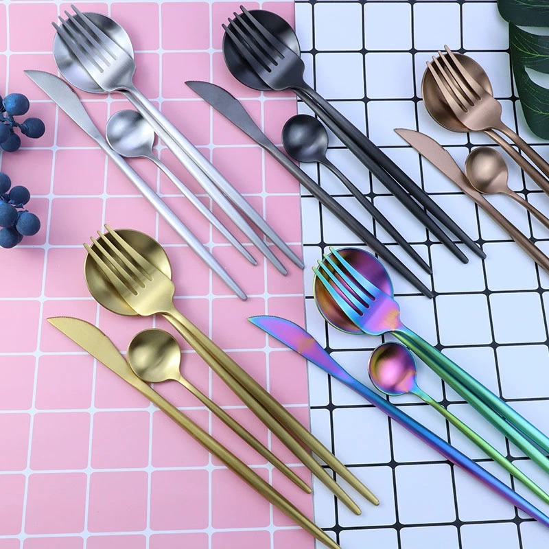 4Pcs Satin Polish Portugal Stainless Steel Steak Tableware Set, Home Western Knife Fork Spoon with Plate - Image 3