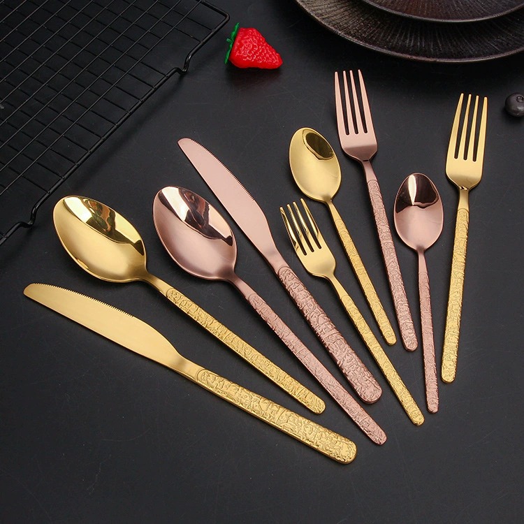 Creative Embossed Stone Grain Stainless Steel Cutlery Set, Western Steak Knives for Hotel & Home Use, Dessert Forks and Spoons - Image 2
