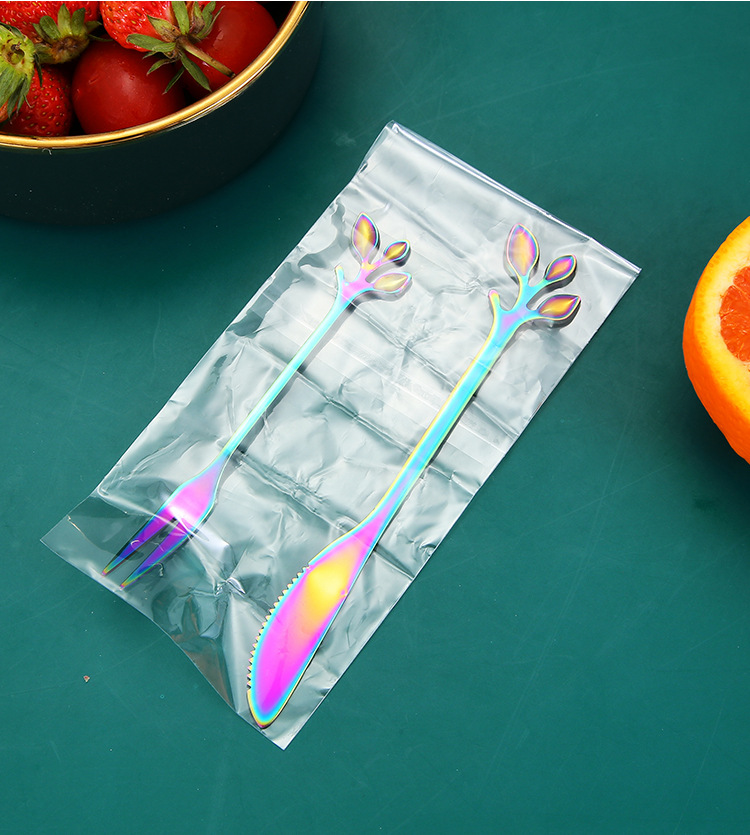 Stainless Steel Leaf Knife Fork Spoon, Mooncake Fruit Dessert Fork Gift Set - Image 3