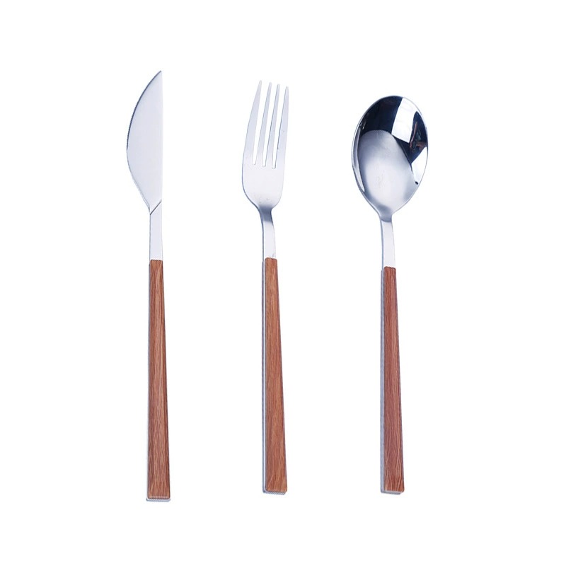 Korean Ins Popular Wood-Look Handle Stainless Steel 4-Piece Western Steak Cutlery Set, Knives Forks Spoons Gift Set - Image 4