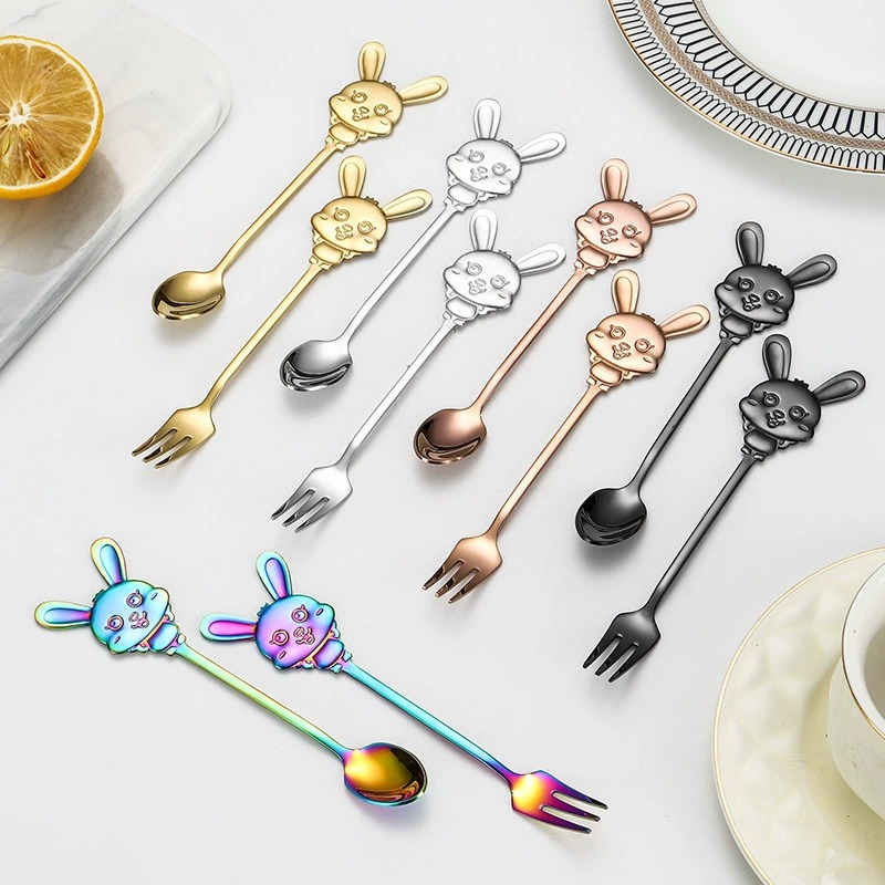 Ins Cute Rabbit Stainless Steel Fruit Dessert Fork, Creative Kids Spoon Fruit Picks for Home
