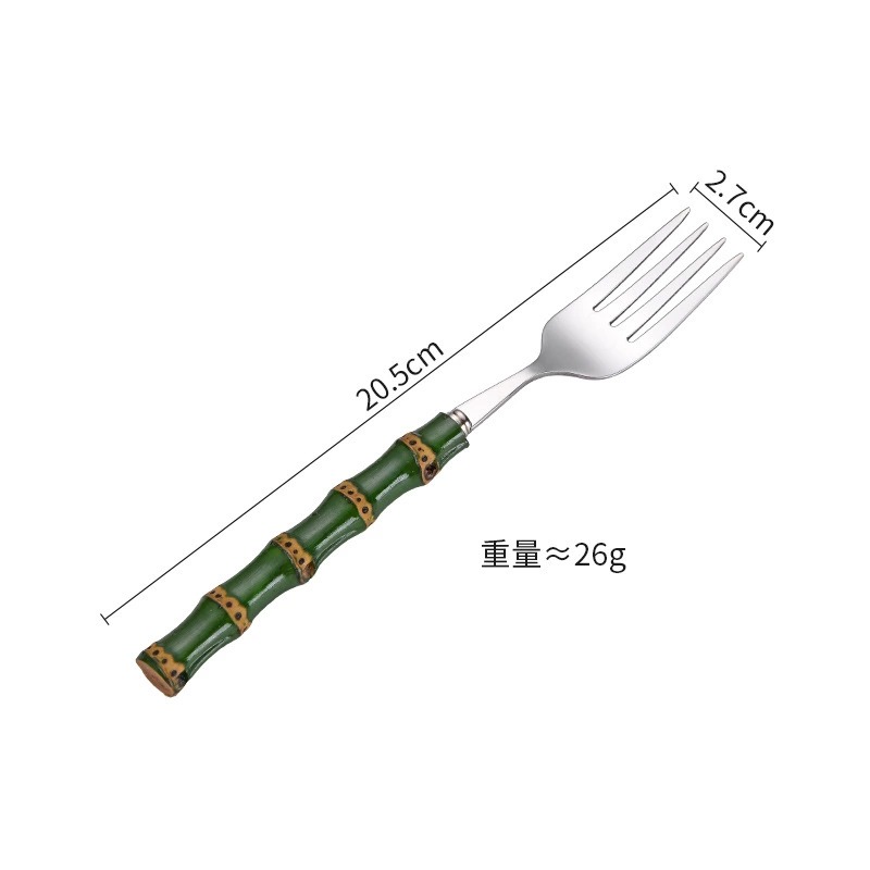 Bamboo Joint Handle 304 Stainless Steel Western Cutlery Set, Creative Steak Knives Forks Spoons, Dessert Spoons & Cake Forks - Image 4