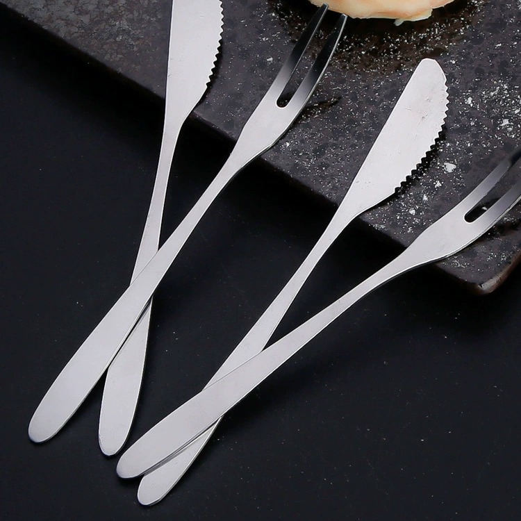 304 Stainless Steel Mooncake Knife & Fork Set, Mini Fruit Forks, Creative Two-Tine Cake & Dessert Pastry Forks - Image 2