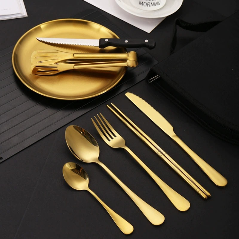 Portable Outdoor Stainless Steel 10-Piece Cutlery Set for Travel & Camping, Grill Plate Food Tongs, Knives, Forks and Spoons - Image 2