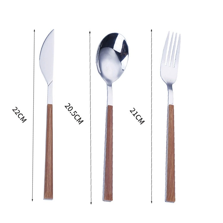 Korean Ins Popular Wood-Look Handle Stainless Steel 4-Piece Western Steak Cutlery Set, Knives Forks Spoons Gift Set - Image 5