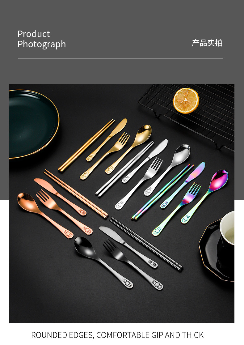 304 Stainless Steel Cartoon Rabbit Kids Tableware Set, Child Dinner Spoon Fork Knife for Soup & Meals - Image 5