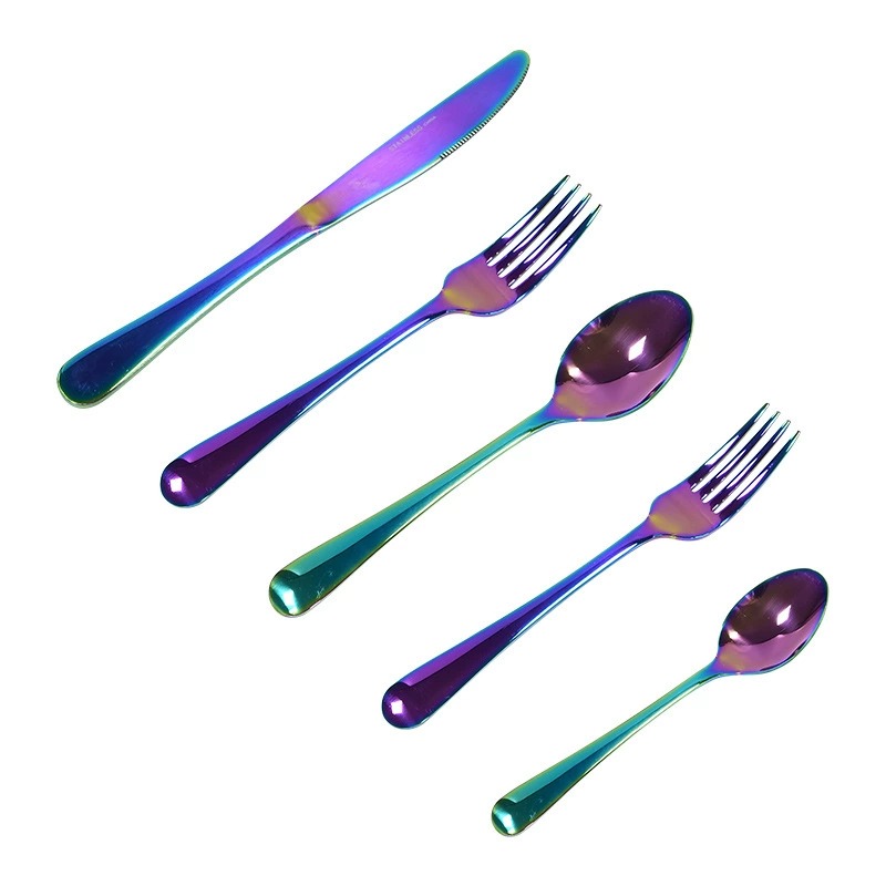 1010 Stainless Steel Cutlery Set, Iridescent Western Steak Knives, Forks & Spoons, Thickened Household Tableware - Image 4