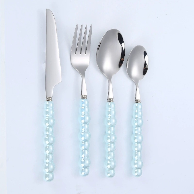Creative Pearl Texture Stainless Steel Cutlery Set, Macaron Color Series, Premium High-Gloss Tableware, Multi-Purpose Rice Spoons, Knives and Forks - Image 2