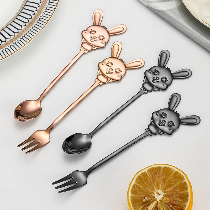 Ins Cute Rabbit Stainless Steel Fruit Dessert Fork, Creative Kids Spoon Fruit Picks for Home - Image 4