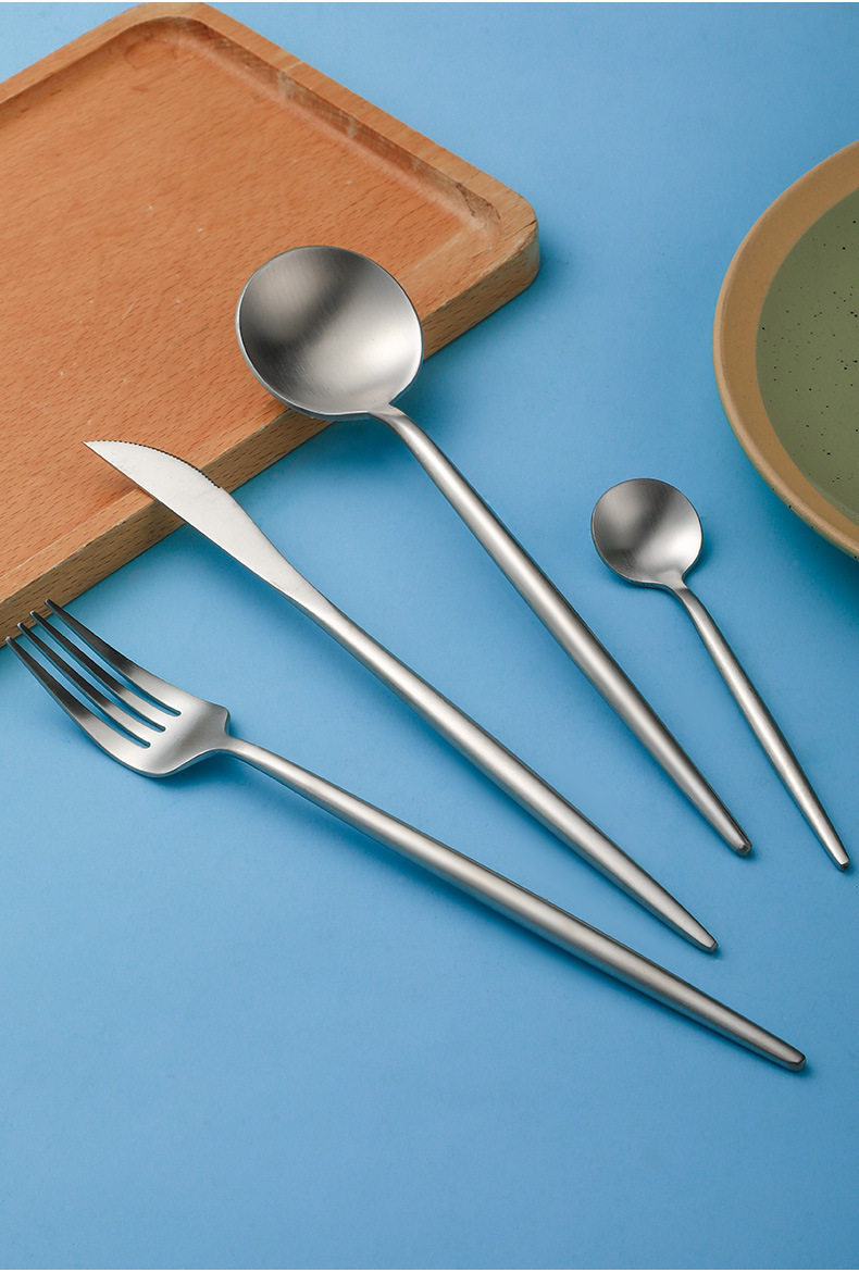 Custom Foreign Trade Sanded Stainless Steel Cutlery, Thickened Elegant Ins-Style Steak Knives, Forks and Spoons - Image 4